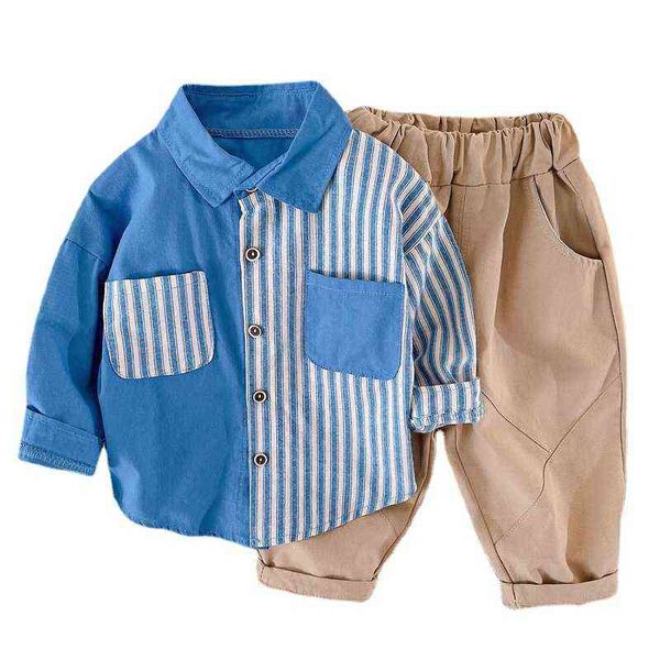 Bambino ragazzo primavera e autunno camicia a maniche lunghe + pantaloni vestito a due pezzi abbigliamento per ragazze set di abiti boutique per bambini abiti firmati G220310