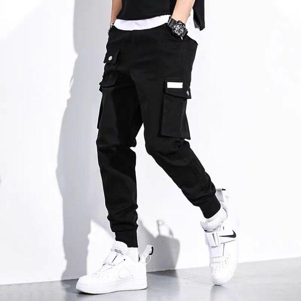 

men's multi pockets cargo harem pants hip hop casual male track pants joggers trousers fashion harajuku hipster streetwear, Black