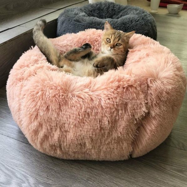 

cat beds & furniture long plush soft round warm pet bed house dog kennel portable fluffy sleeping bag cushion mat for puppy dogs cats