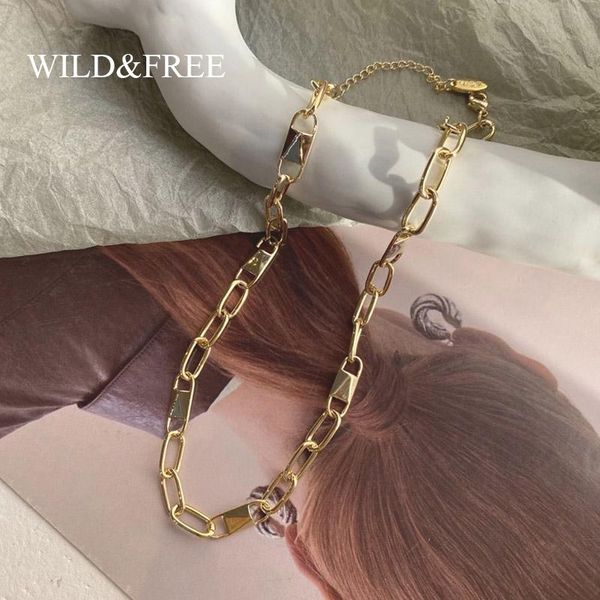 

wild&2020 new link chain necklaces for women gold geometric statement choker necklace jewelry, Silver
