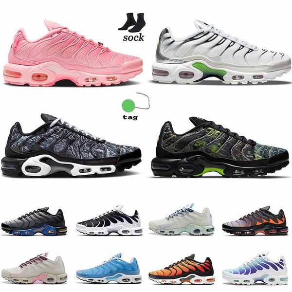 

designer mens women tn plus se running shoes with socks tags atlanta shattered ice black black white crater neon green oreo blue fury tns tu