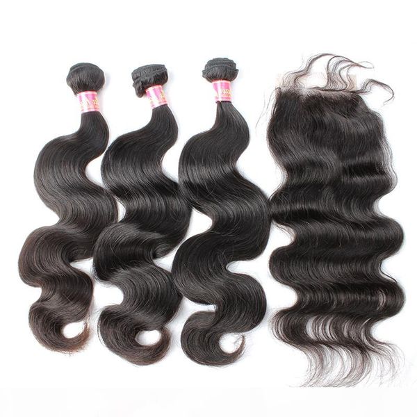 

bella hair malaysian virgin human hair extensions full head natural color body wave hair weaves with closure ing, Black