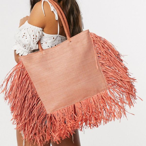 

bohemian tassel raffia large capacity totes designer women woven straw bags luxury wicker lady shoulder bag summer beach handbag j1202, Black;red