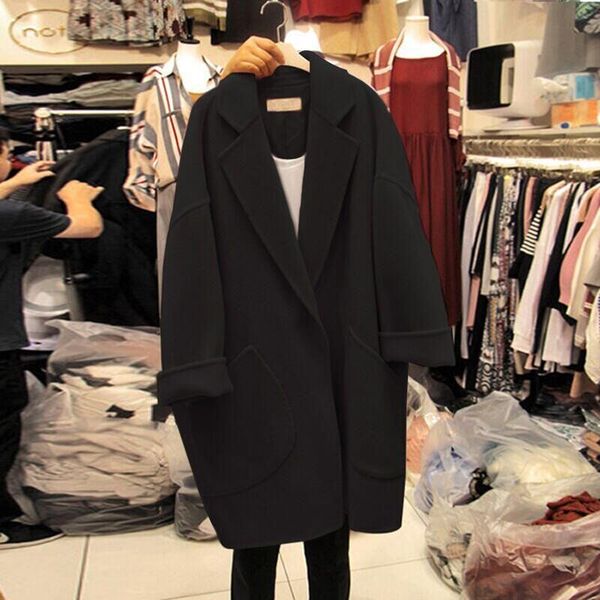

woolen for women small black autumn winter new korean loose thickened large fat mm college tweed coat