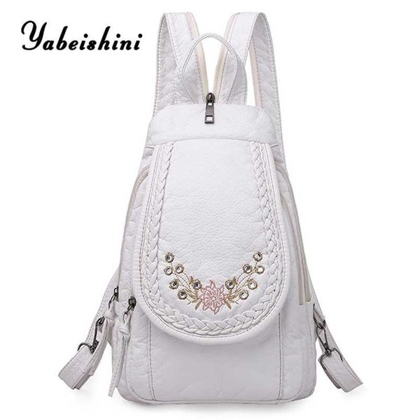 

quality backpack for women high white leather backpack school bag for teenage girls female travel backpack mochila 202211