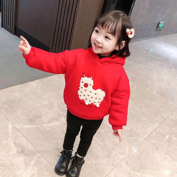 

children's winter new plush 2020 thickened sweater baby korean cartoon boys' and girls' hooded pullover 6hcg, Black