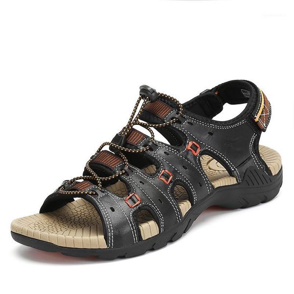 

summer beach sandals men breathable sea river outdoor flat sandals pu leather slippers flats shoes sandalias hombre1, Black