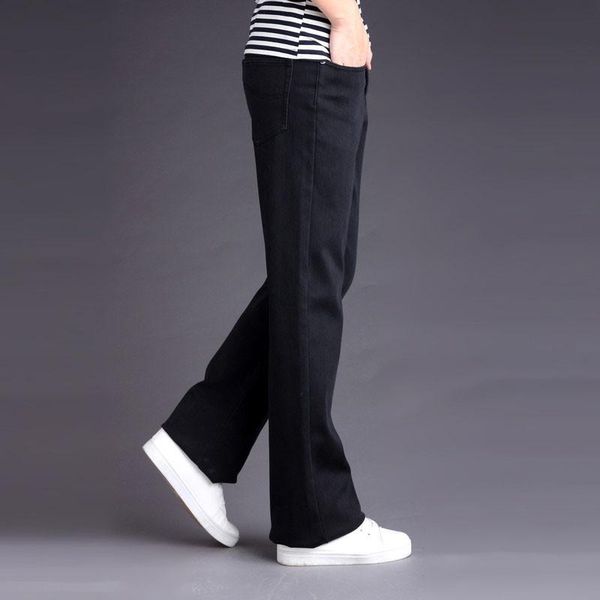 

men's jeans high-waisted flared pants autumn and winter warmth thick trousers black, Blue