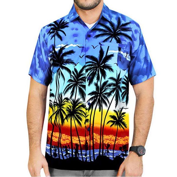 

short sleeve shirt men leaves print men's hawaiian style casual loose pocket print shirt loose style summe daily shirt g3, White;black