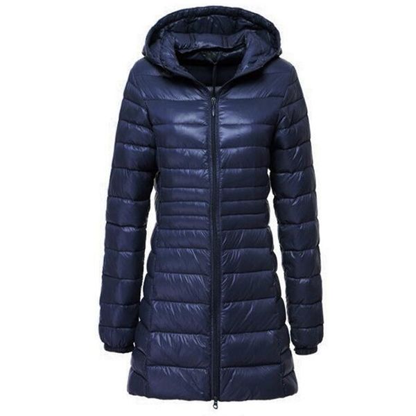 

parkas mujers brand women long thin light down jacket women's autumn winter hooded zipper parkas jaqueta casaco feminino coats 201214, Black