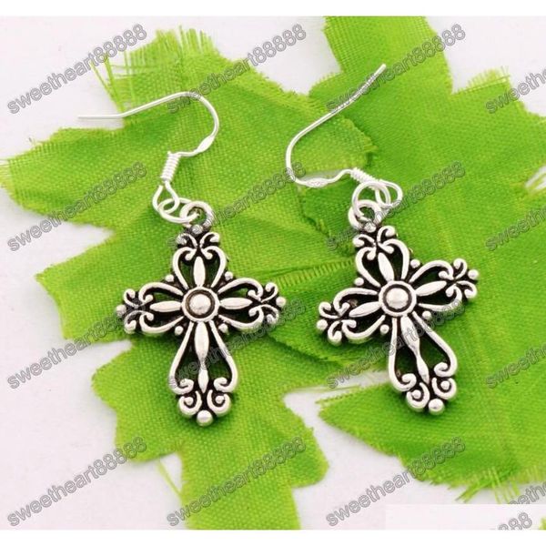 

filigree heart cross earrings 925 silver fish ear hook 30pairs/lot antique silver dangle chandel sqcqtl homes2007