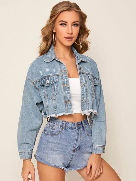 

5 colors woman long sleeve short denim jacket fashion ripped jacket coat street hipster clothing xs- new arrival, Black;brown