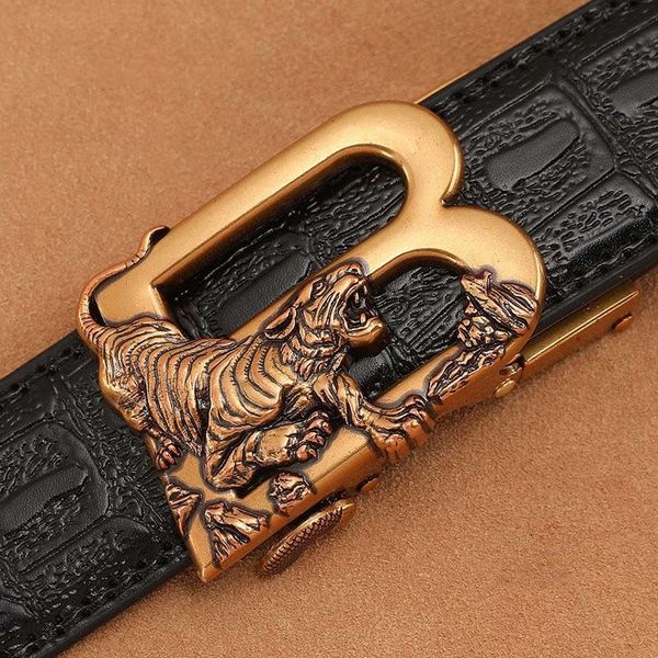 

vintage men's fashion tiger automatic cowskin belt design buckle, Black;brown