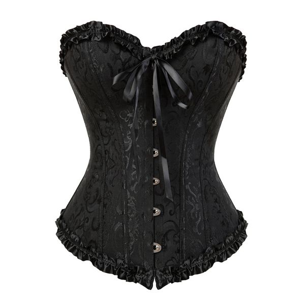 

overbust corset lace plus size erotic zip floral women bustier corset lingerie brocade victorian fashion dropshipping, Black;white