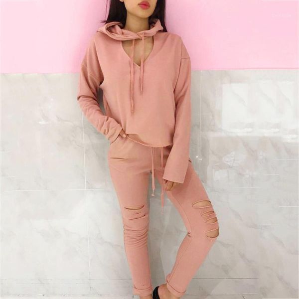 

gym clothing fashion women solid colors long sleeve pullover sweatshirt and side hollow out pants leggings tracksuit sports exercise sets#g4, White;black