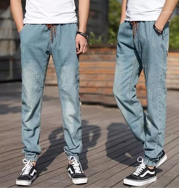 Herren Jeans Großhandel-Hohe Qualität 2021 Indoor Designer Beam Fuß Männliche elastische Taille Halem Herren Baumwolle Teenager Schnürbein Knöchellänge