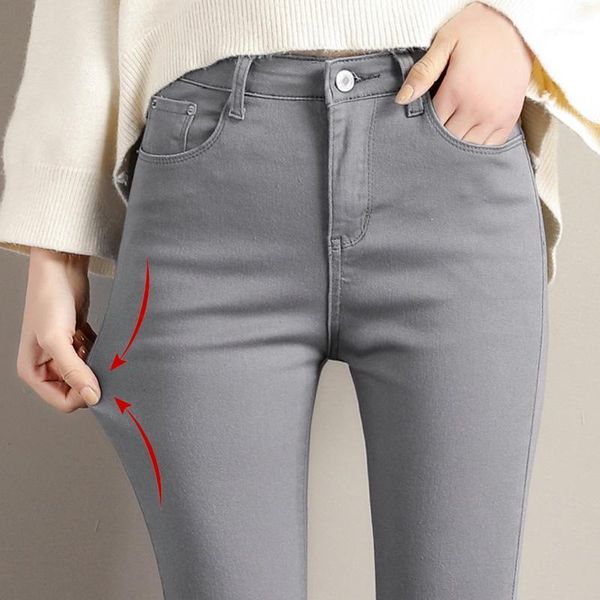 

2020 women autumn mid waist elegant jeans office lady slim cut long denim pencil pants zipper elastic midi trousers1, Black;white