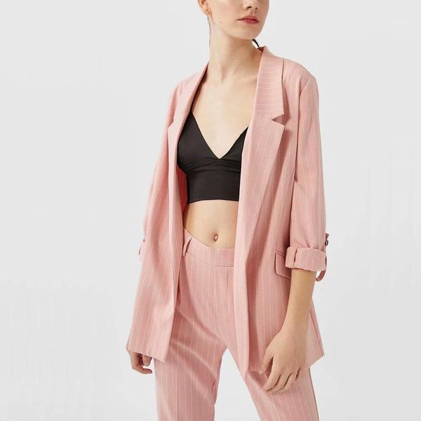 

spring women suit leisure stripes none button suit pocket decoration1, White;black