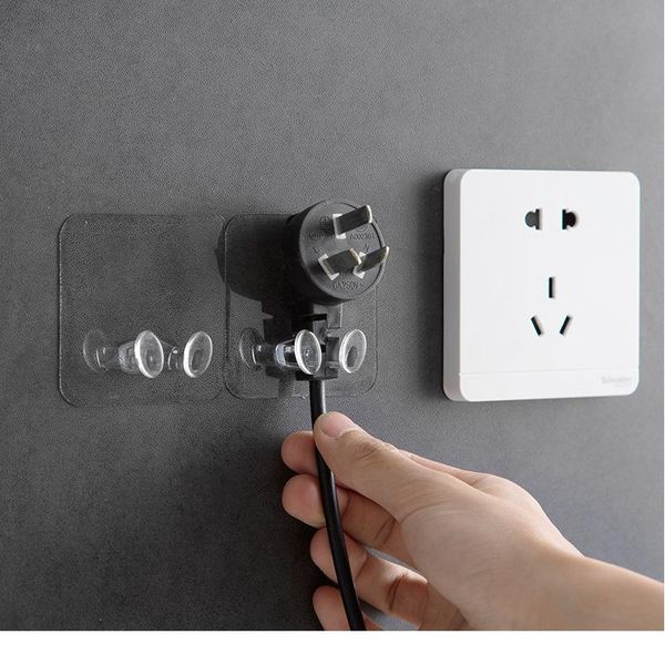 

3 pcs transparent hooks home kitchen bathroom office wall powerful plastic plug socket holder hanger wall storage high bbyjpj
