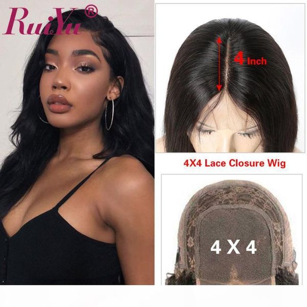 

body wave 4x4 closure wig lace closure wig human hair wigs lace front 150% density ruiyu hair brazilian remy wigs 8-26 inch, Black;brown