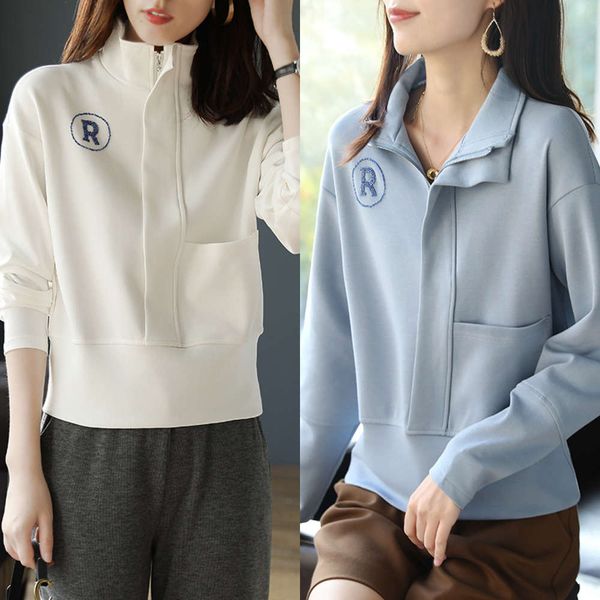 

ll standing collar letter plush sweater for women autumn / winter 2020 new solid color pullover korean loose ip1q, Black