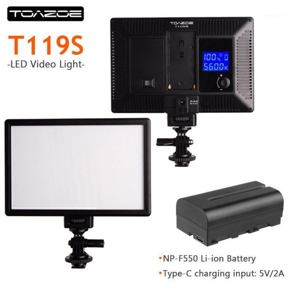 

toazoe t119s led video light ultra-thin lcd bi-color dimmable slr studio led lamp panel & f550 battery type-c charge f camera dv1