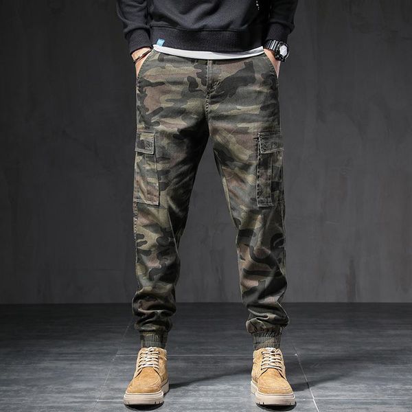 

men's jeans ly camouflage fashion men loose fit big pocket casual cargo pants streetwear hip hop joggers wide leg trousers, Blue