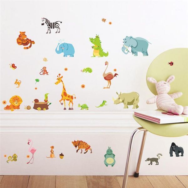 

jungle animals wall stickers for kids rooms safari nursery rooms baby home decor poster monkey elephant horse wall decals1