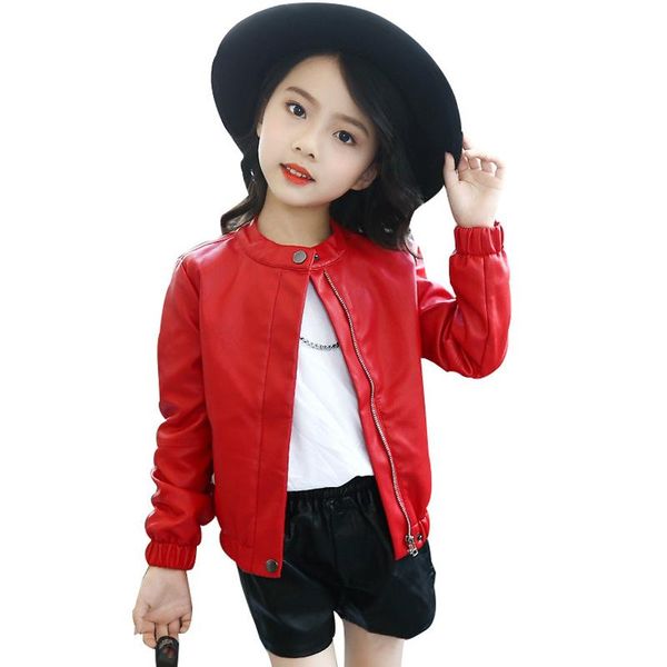 

jackets kids girls leather jacket spring autumn children faux casual solid outerwear rt063, Blue;gray
