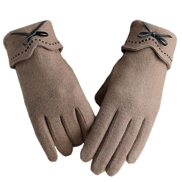 

five fingers gloves women winter warm touch screen faux wool cute bowknot plush lined mittens x7jb, Blue;gray