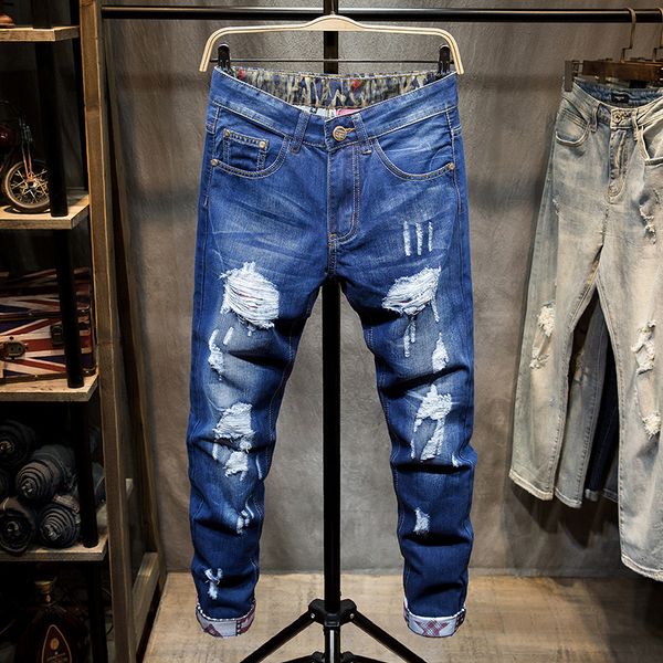 

fashion slim trend straight cut jeans men's, Blue