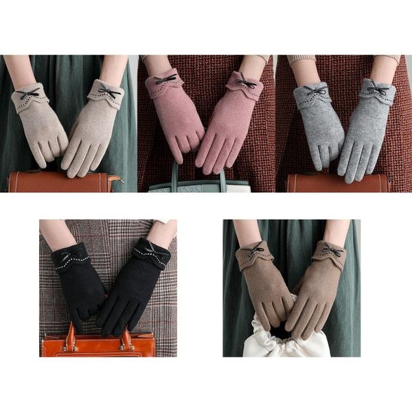 

women winter warm touch screen full finger gloves faux wool cute bowknot plush lined outdoor driving thermal mittens, Blue;gray