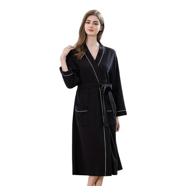 

2021 new oversized autumn spring bathrobes for women long sleeve solid sleepwear female kimono robe with sashes ladies nightwear q904, Black;red