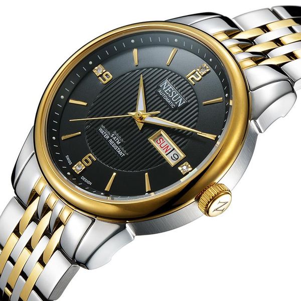 

wristwatches switzerland nesun men watches clock auto self-wind movement sapphire waterproof watch n9162-3, Slivery;brown