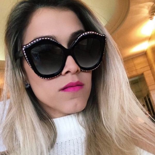 

elegant crystal women cat eye sunglasses fashion brand designer female cateye sun glasses uv400 de0607, White;black