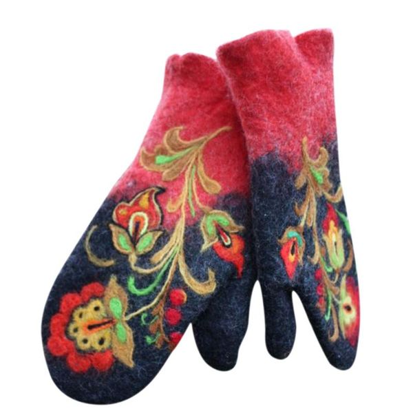 

new colorful embroidered warm gloves women fashion touch screen glove winter artificial mittens female mitten #t2g, Blue;gray