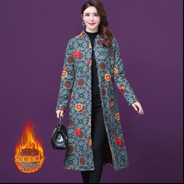 

2021 new cotton coats womens winter parkas clothes national style printing plus velvet thickened retro cotton jackets g05, Black