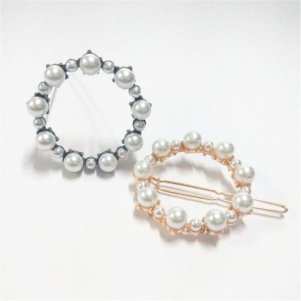 

fashion simple simulated pearl hairpin girl elegance bobby pin wedding hair jewelry accessories circle hair clip barrette pearl, Golden;silver