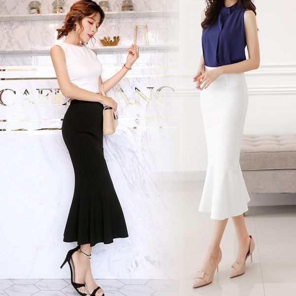 

skirts 2021 fashion long mid-calf skirt for women xs-2xl mermaid style stretch ladies black and white high waist