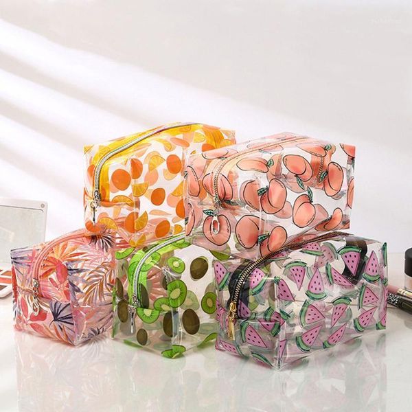 

cosmetic bags & cases cute fruit watermelon lemon red leaf print clear makeup bag storage pouch transparent pvc zipper travel toiletry1
