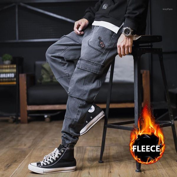 

plus size7xl 8xl winter loose warm fleece harem jeans wild tide brand mid light solid fashion men casual pants blue black1