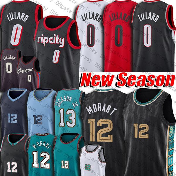 

damian 0 lillard basketball jersey 12 ja morant jaren 13 jackson jr jerseys throwback uniform 75th anniversary, Black;red