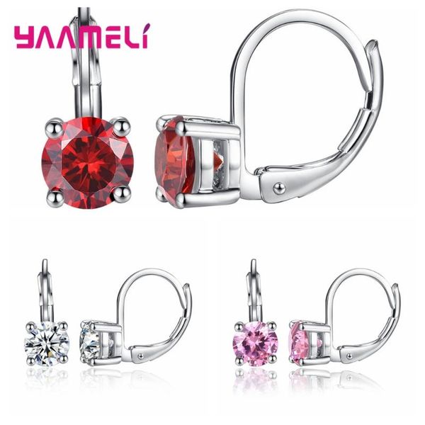 

fashion new 925 sterling silver cubic zircon hoop earrings trendy round crystal party jewelry gift for women girl oorbellen, Golden;silver