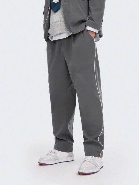 

men side stripe fold pleat pants u6wn#, Black