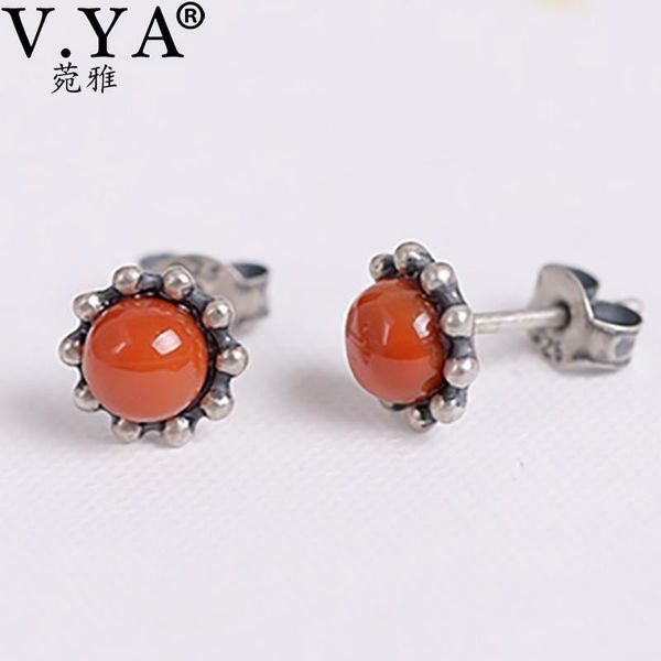 

v.ya 100% 925 sterling silver earrings for women retro round natural stones earrings vintage thai silver jewelry gift, Golden;silver