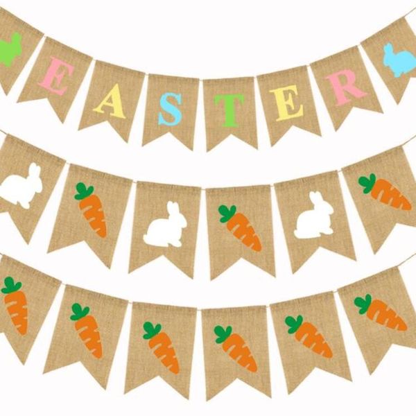 

easter flags linen hanging banner colored rabbit carrots pull flag home decor layout easter decorations party decoration zyy630