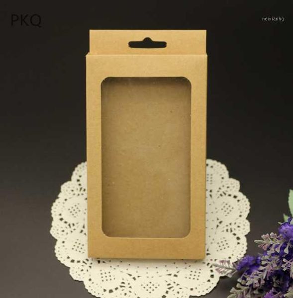 Подарочная упаковка 20 шт. Коробки Kraft Paper Chace Box для мобильной черной сотовой упаковки с прозрачным окном 156x90x15mm1