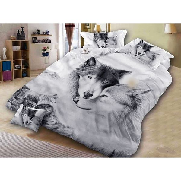 Lobo casal conjuntos de cama legal cinza amantes lobo conjunto capa edredão 3d vívido consolador capa 3 pçs gêmeo completa rainha rei y200417268i