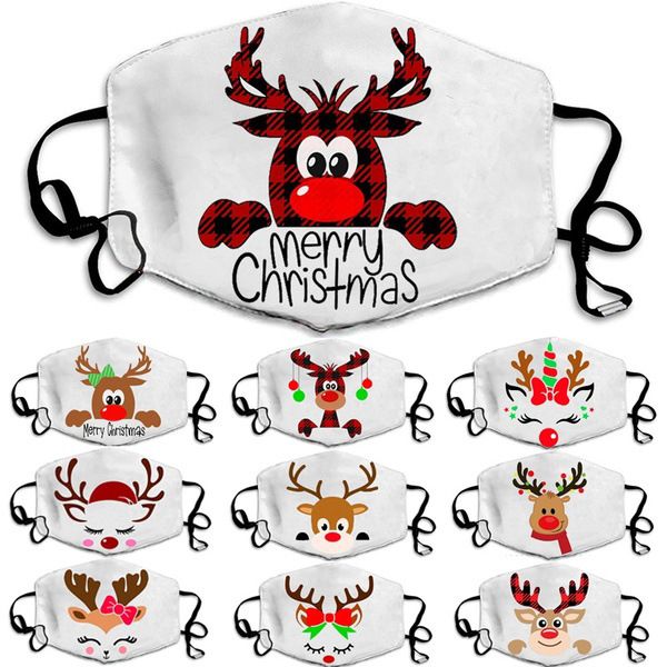 

lovely elk christmas white designer masks for men and women dustproof cotton face mask printed christmas masks