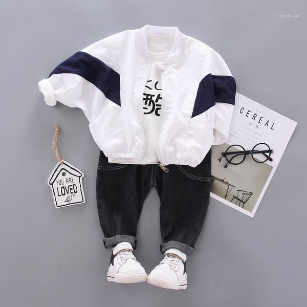 

toddler clothes 3 pieces/set baby boys patchwork jacket + t-shirt + pants 2020 autumn new infant children clothing 3 colors1, White